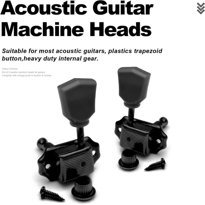 MAXCHEER 3R3L Vintage Guitar Deluxe String Tuning Pegs Machine Heads Greenish Button for Epiphone Les Paul Style Guitar Replacement (Black) - Image 2